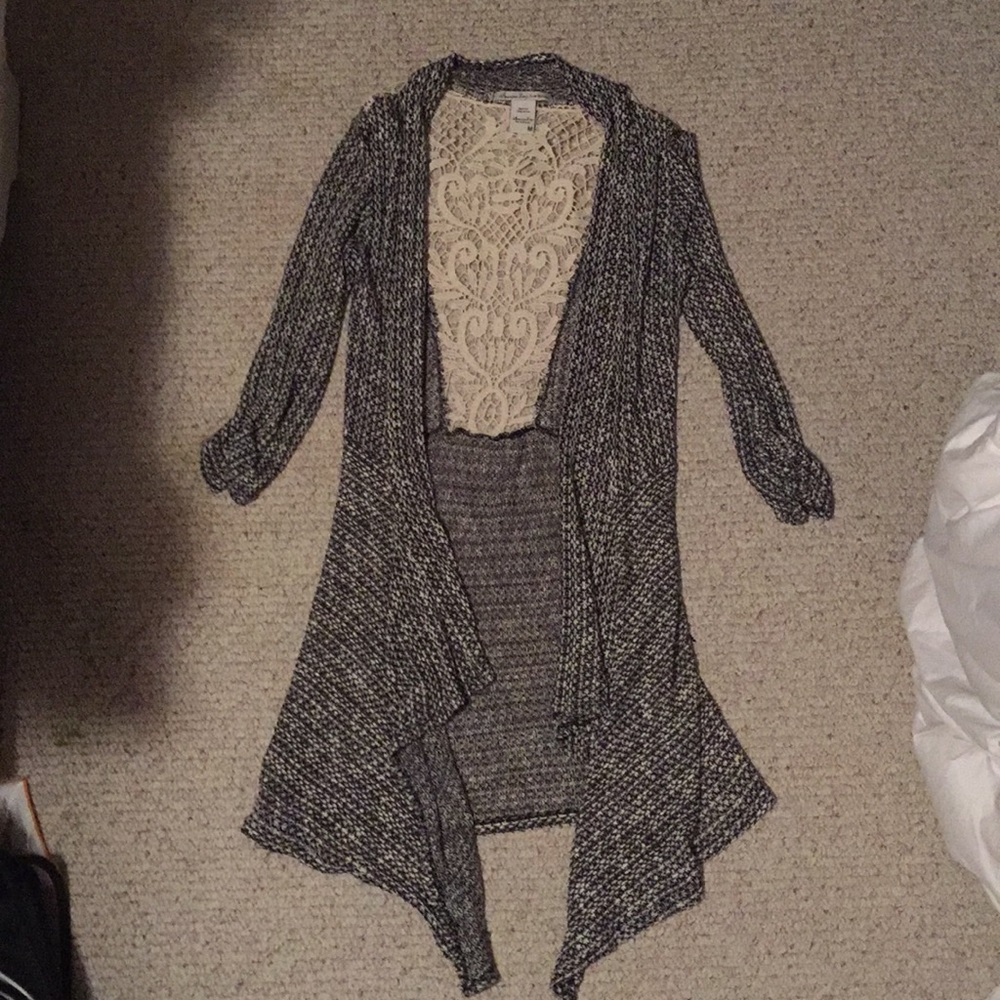 American Rag cardigan duster with crochet back